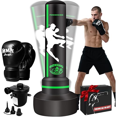 Heavy Freestanding Punching Bag for Adults Teens, 70” Standing Boxing Bag with Gloves and Pump, Women Men Stand Kickboxing Bags for Boxing Training MMA Fitness Home Gym Martial Arts