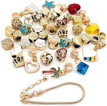 YIQIFLY Mixed Beads 40pcs Jewelry Making Charms Gold Color Big Hole Alloy Beads Assorted Colors and Styles Randomly Gold