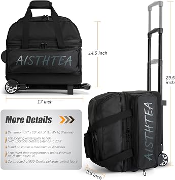 2 Ball Bowling Bag with Wheels, Bowling Bags 2 Ball Roller