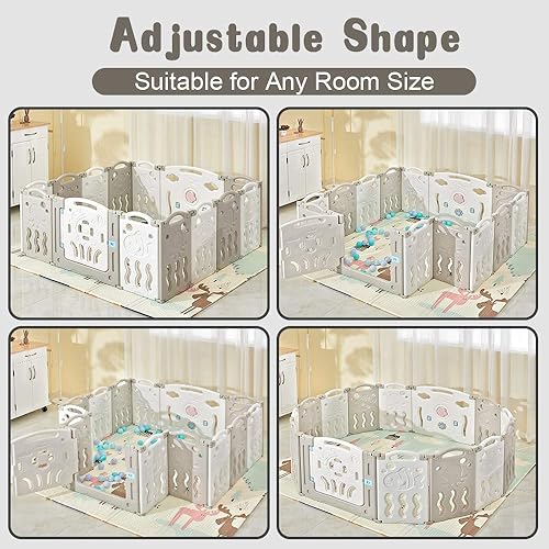 Miniatura 4 de Albott Corralito para bebés mejorado de 14 paneles plegable con panel de juego y puerta de seguridad, forma ajustable, patios portátiles para niños