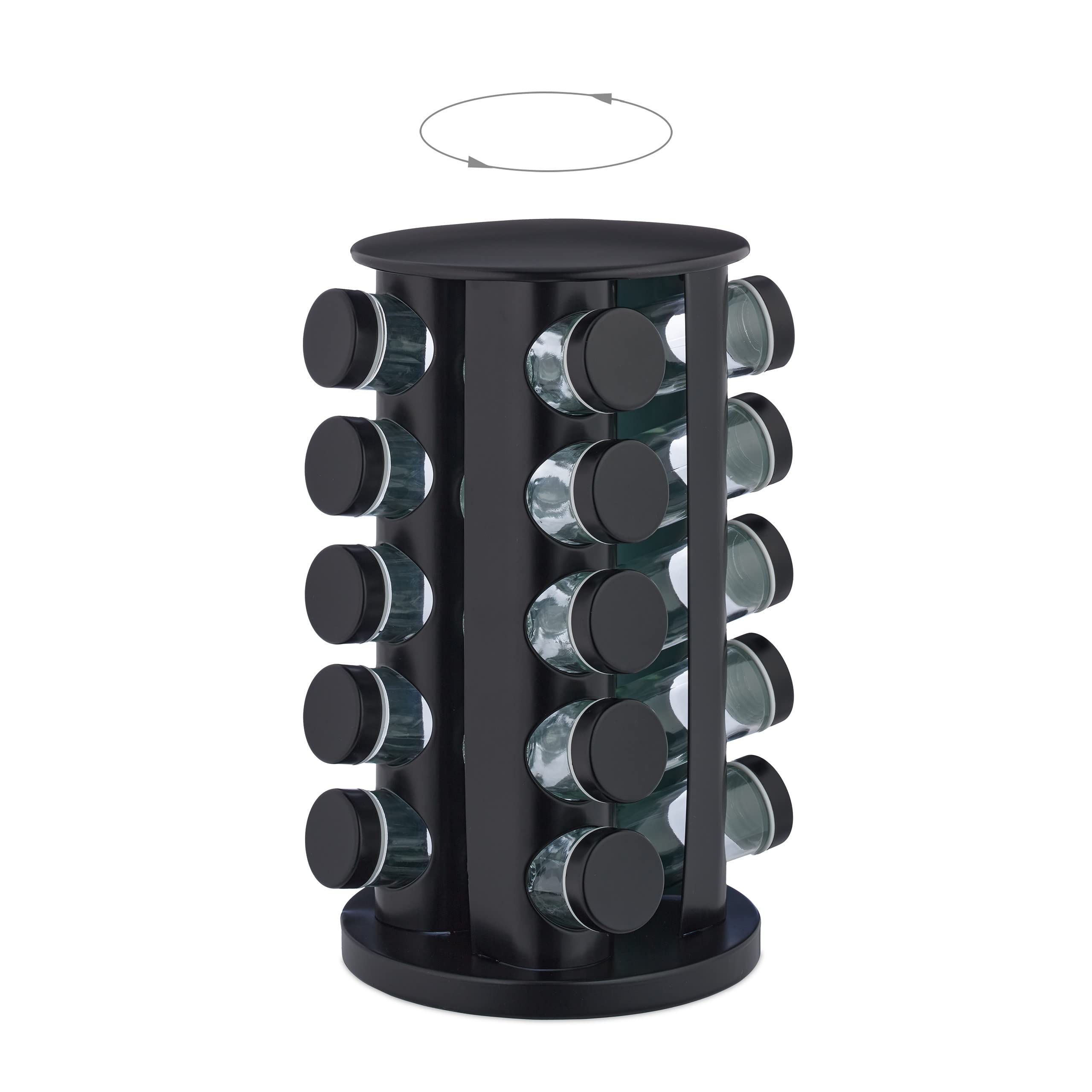 Portaspezie Girevole Relaxdays Con 20 Barattoli In Vetro – Acciaio Inox E Legno, 360° Per Cucina