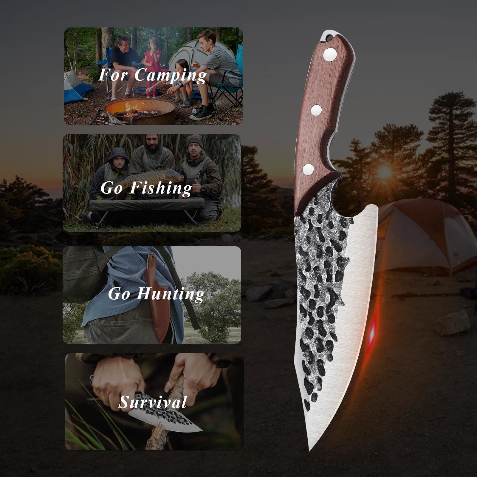 DRAGON RIOT Kochmesser Japanisch Wikinger Messer Handgeschmiedet Chefmesser Profi Küchenmesser Scharf Grillmesser Outdoor Messer mit Scheide für Küche Camping Grill BBQ
