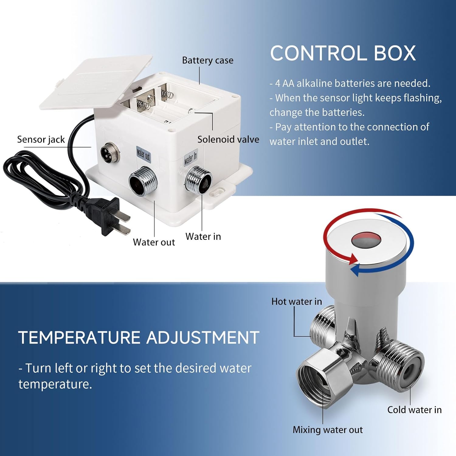 Touchless Bathroom Sink Faucet Automatic Motion Sensor Hands Free Faucet with Hole Cover Plate and Temperature Mixer,Commercial Solid Brass Faucet,AC/DC Powered,1 Hole or 3 Hole (Chrome)