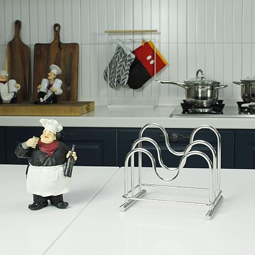 Miniatura 9 de LENITH Soporte para tabla de cortar de alambre de acero inoxidable 304, organizador de tabla de cortar para cocina con 2 seccionales