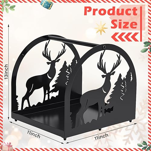 Miniatura 2 de Soporte de leña de Navidad para interiores con chimenea de alce, soporte de troncos para chimenea, soporte de almacenamiento de madera, pequeño