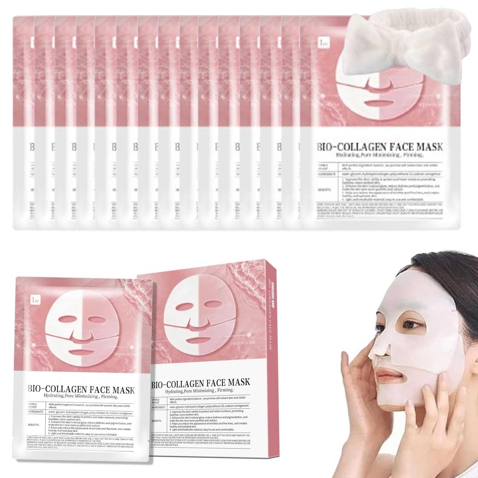 Mascarilla de Bio Colágeno Nifora, Mascarilla Hidratante Nifora - Antiedad y Reduce Líneas de Expresión, Mascarillas Faciales Coreanas de Bio Colágeno, Mascarillas Hidratantes (3box)