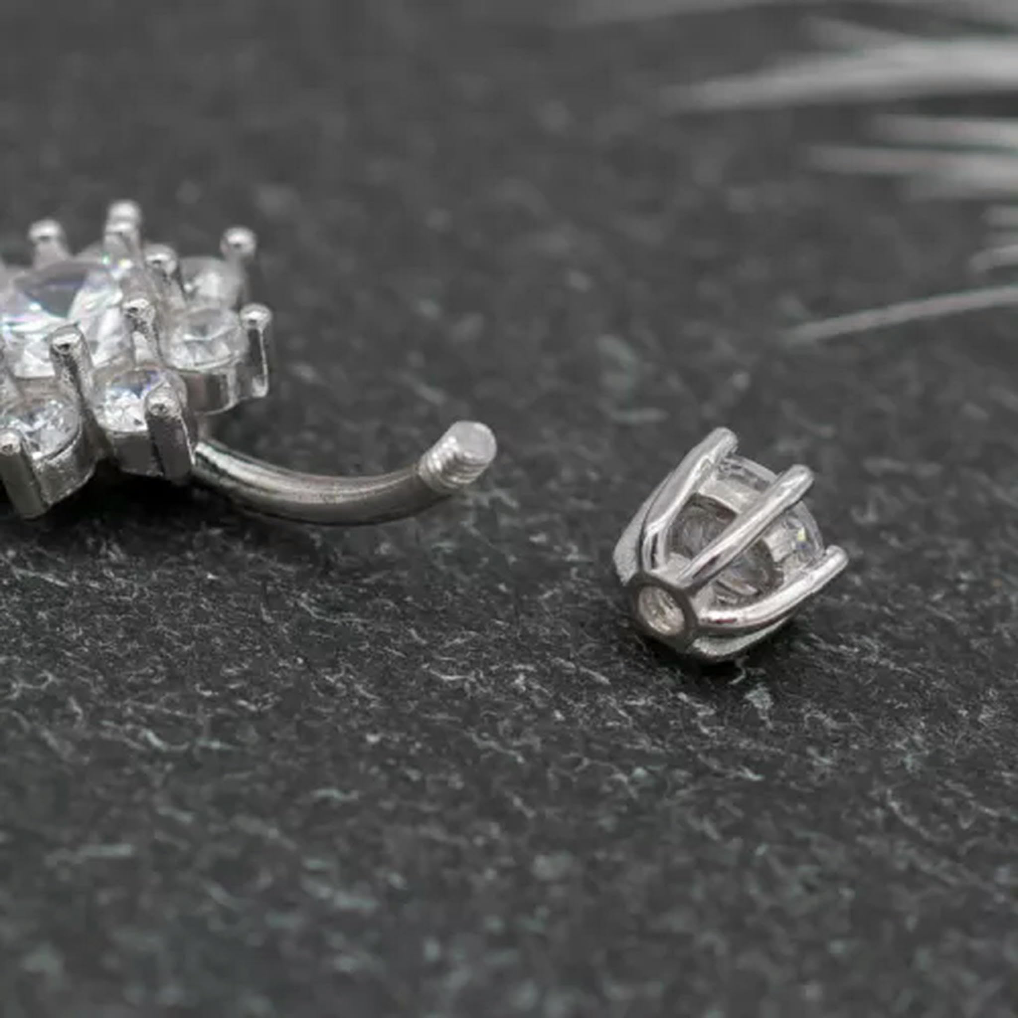 Piercing all'ombelico in Argento Sterling 925 con Fiore di Cristallo Carino A4400-6mm