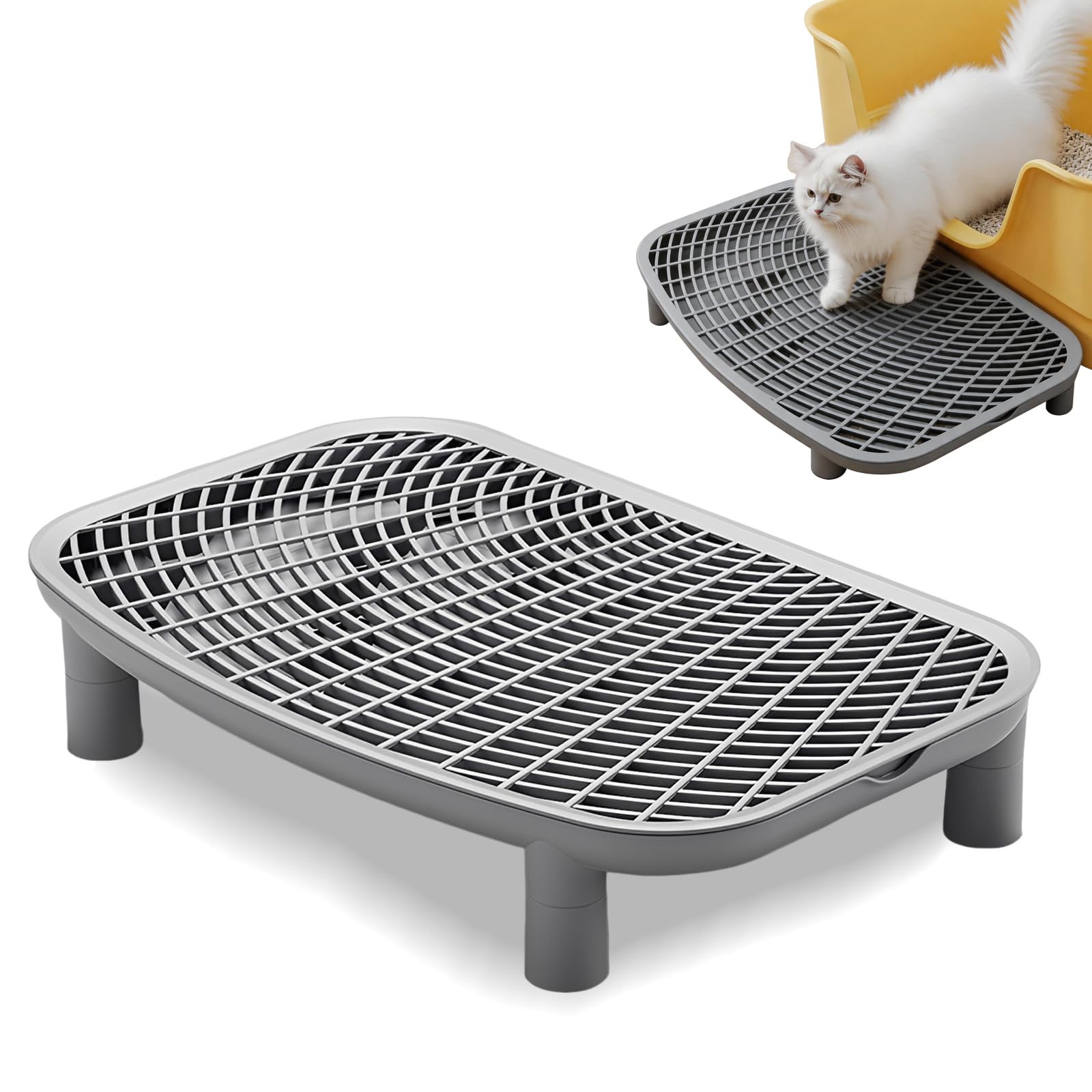 Katzenstreu Rampe, 45 * 30cm Verstellbare Katzen Rampe für Katzentoilette Erhöhte Katzentreppe mit Filterfunktion Katzenstreu Filterpedal Katzentoilettenstufe für Kleine und Ältere Katzen (Grau)