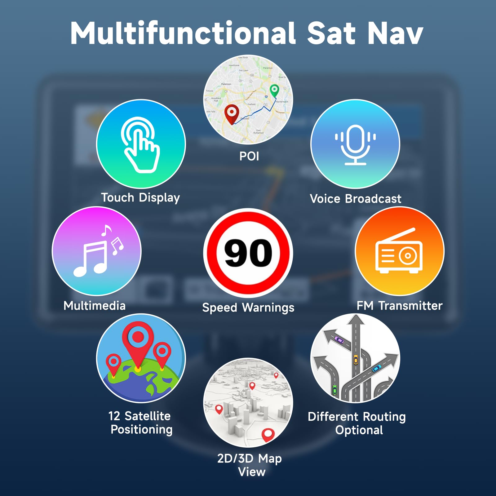 5 Inch Car Sat Nav, Touch Screen GPS Navigator for Car, Truck, HGV, RV with 2025 UK Maps, Lifetime Free Updates, Satnav Support Postcode Search, Voice Guidance, Lane Guidance Assist, POI — view 4