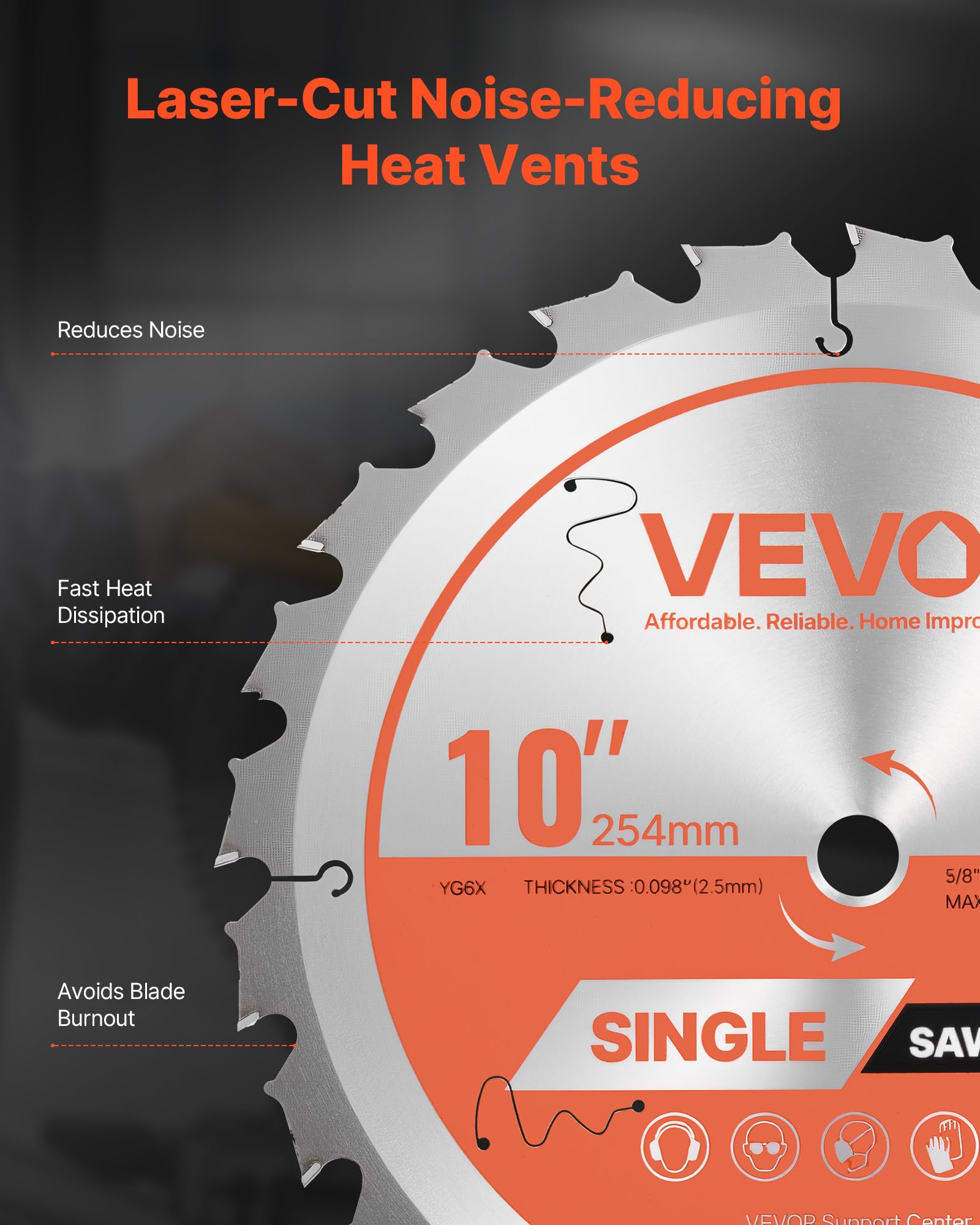 VEVOR Hoja de Sierra Circular 254 mm 24 Dientes Aleación 15,875 mm Mandril