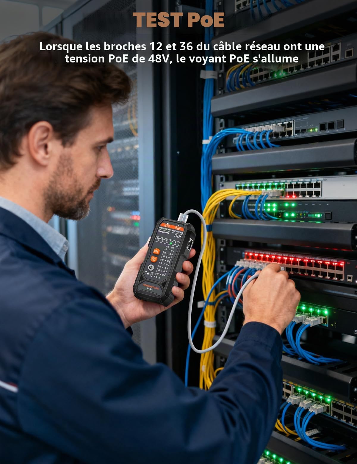 Testeur de Câble Réseau 4 en 1 Ethernet RJ45 RJ11, Traceur de Lignes Électrique NCV, Anti-Interférence, Alarme Sonore, Outil Électricien Professionnel