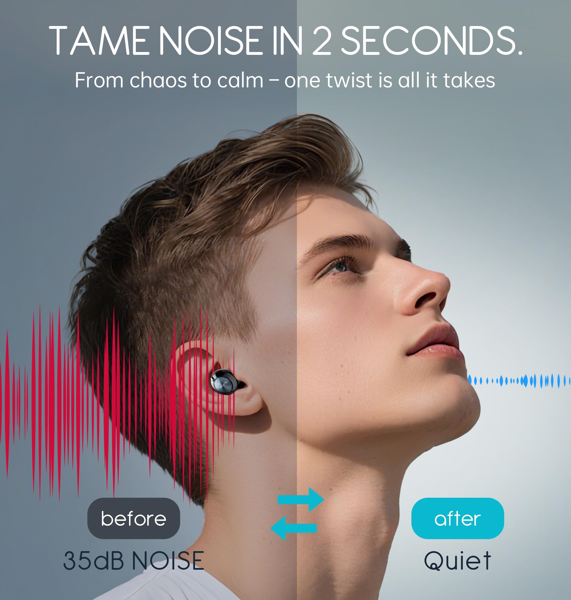 Adjustable Ear Plugs - 3 Noise Relief Modes for Ultimate Control | Flexible Earplugs for Focus, Travel, Socializing, Festivals & More | 14-35 dB (SNR) Reduction