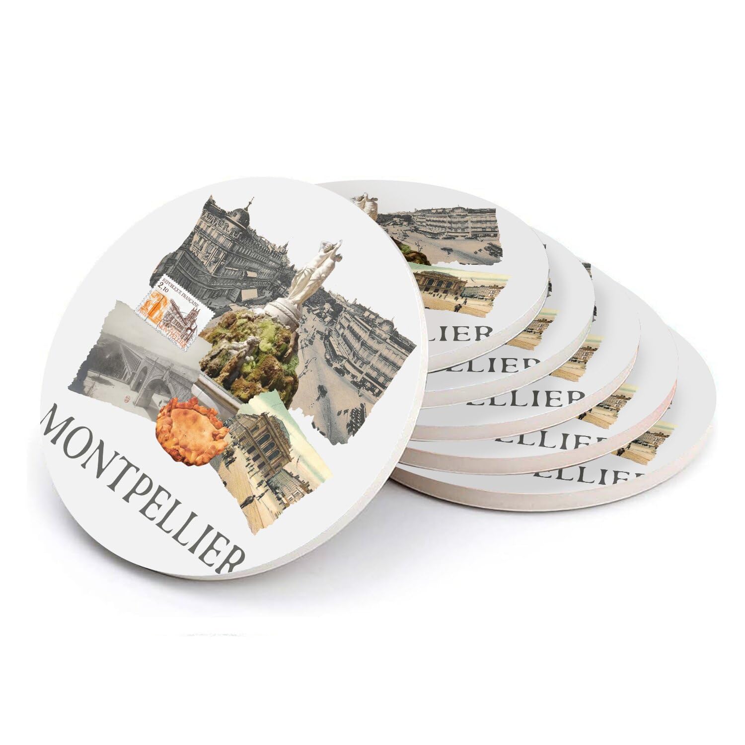 Sous verre ronds en céramique Montpellier coffret cadeau idéal souvenir de France du Sud
