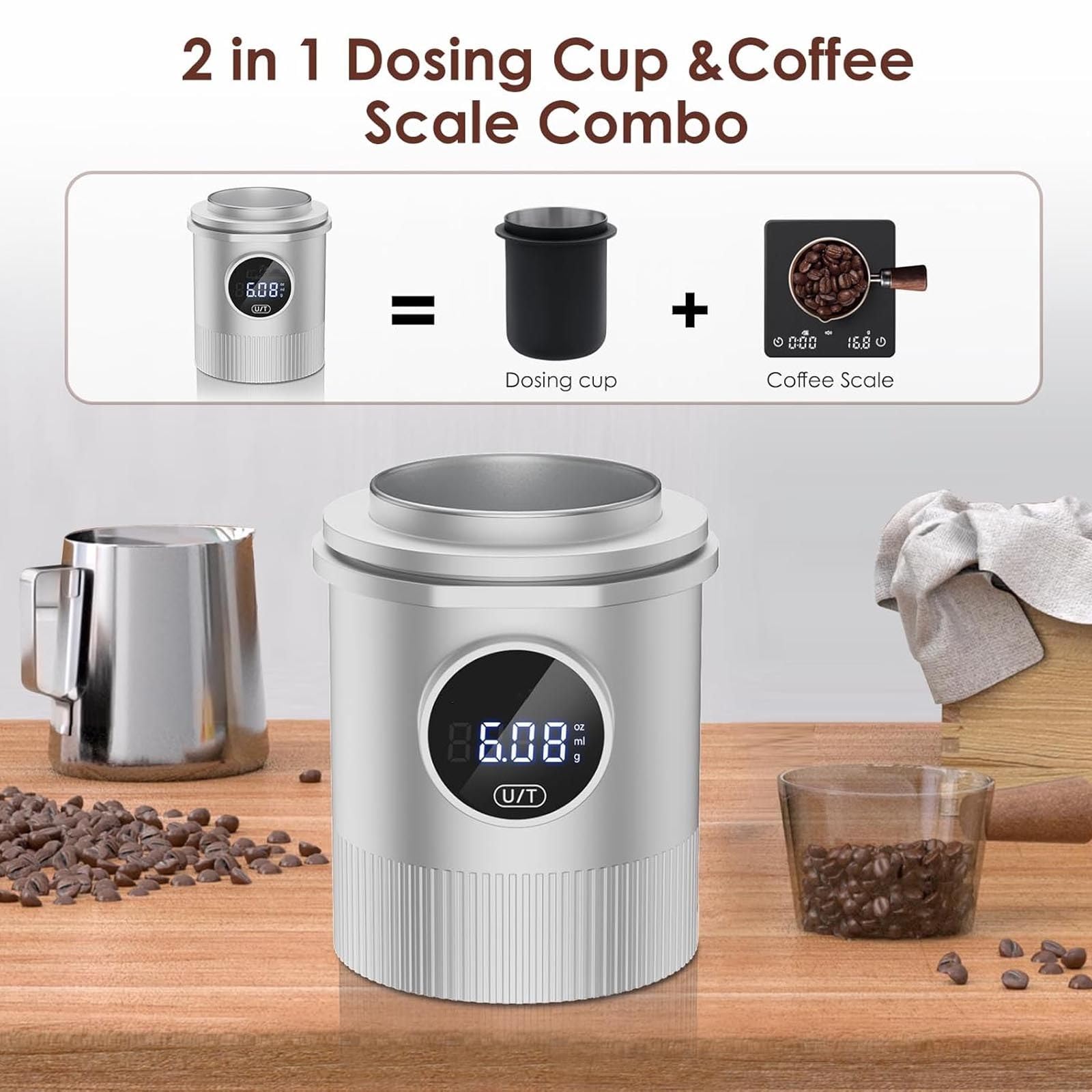 Vaso Dosificador Café - SolucióN Todo En Uno Para Dosificar Café-CombinacióN BáScula Y Taza | PrecisióN 0.1G, Compatible Con Portafiltros 58Mm,Recargable Para El Hogar Y CafeteríA.,Black