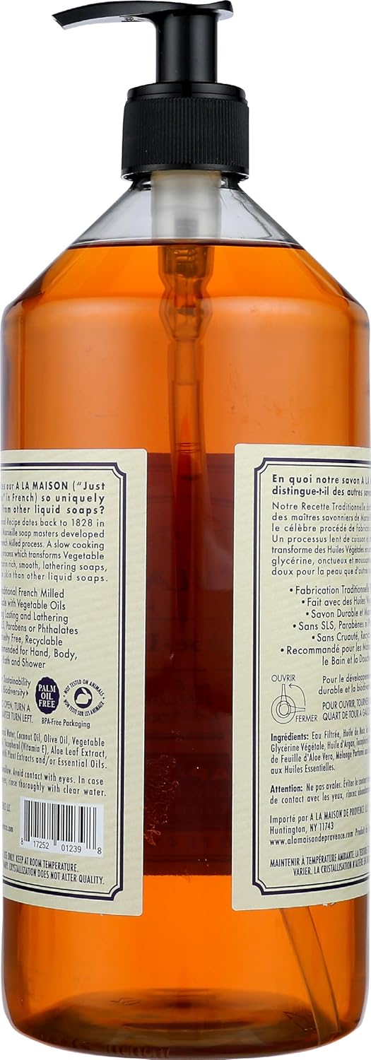 A LA MAISON French Liquid Hand Soap, Lavender Aloe - Natural Hand Wash Made with Essential Oils - Biodegradable, Plant-Based, Vegan, Cruelty-Free, Alcohol & Paraben Free (33.8 oz, 1 Pack)