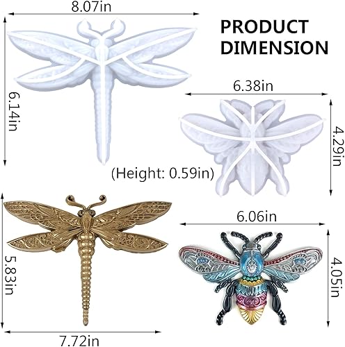 Miniatura 2 de 2 moldes de silicona de animales 3D, lindo molde de resina de libélula y molde epoxi de silicona de abeja para fundición de resina, manualidades de