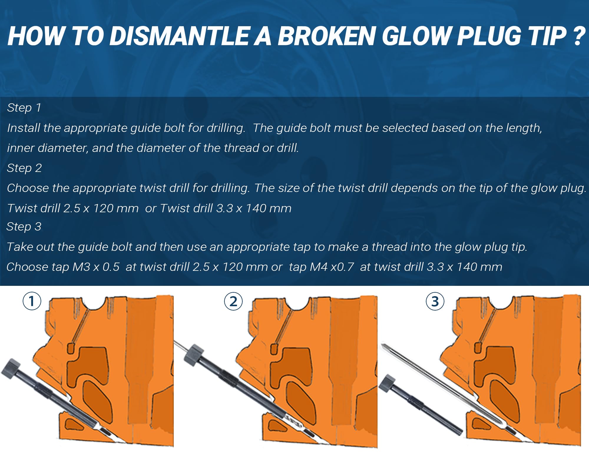 Glow Plug Removal Tool strumento di rimozione di elettrodi per candele, kit di rimozione per la rimozione di punte di candela, adatto per candele M8 x 1,0, M10 x 1,0, M10 x 1,0, M10 x 1,25 e altro