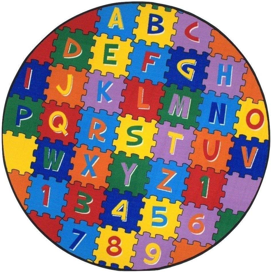 iSavings Kids/Baby Room/Daycare/Classroom/Playroom Area Rug ABC Puzzle (A-Z and 1-9) Educational Fun Play Mat Bright Colorful Vibrant Colors (8 Feet X 8 Feet Round)