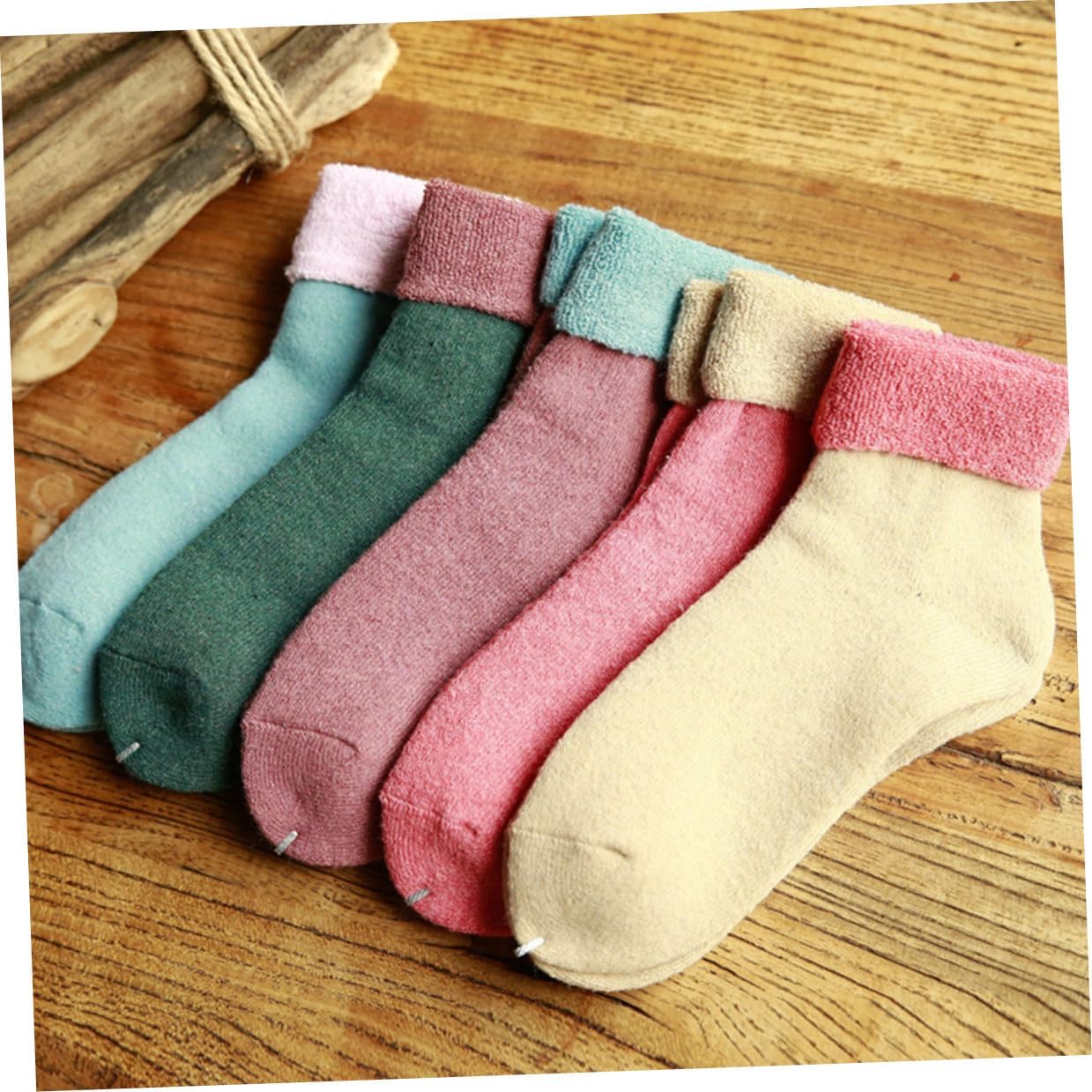 PartyKindom 5 Pairs Wool Blend Winter Socks for Women Mid Tube Warmth Thickened Ankle Socks for Hiking Biking Skiing and Casual Wear