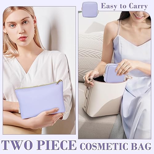 Miniatura 5 de ChicVessel Bolsa de maquillaje impermeable de cuero PU bolsa de maquillaje, 2 estilos-muy azul, Bolsas de maquillaje de 2 estilos con bolsillo