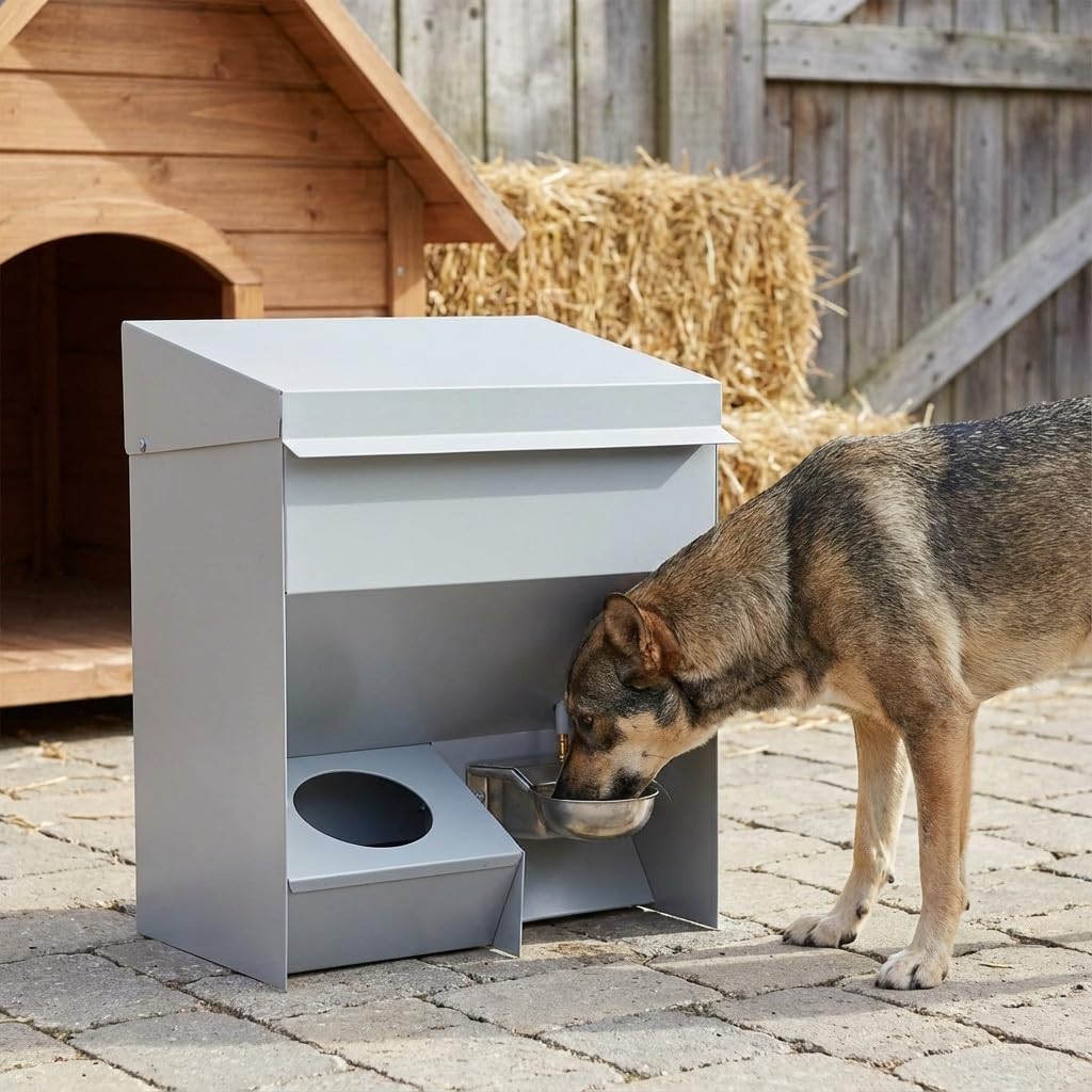 Suinga Bebedero Tolva para Perros y Gatos, Comedero 20 Kg con Depósito de 8 litros, 47x33x56 cm, Gris