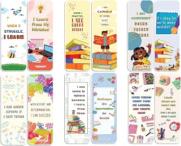 Creanoso Growth Mindset Bookmarks 10-Sets x 6 Cards Great Bulk Set Incentive Page Binders for Bookworm, Bibliophiles Stocking Stuffers Gifts Rewards Token Ideas for Men Women Professionals