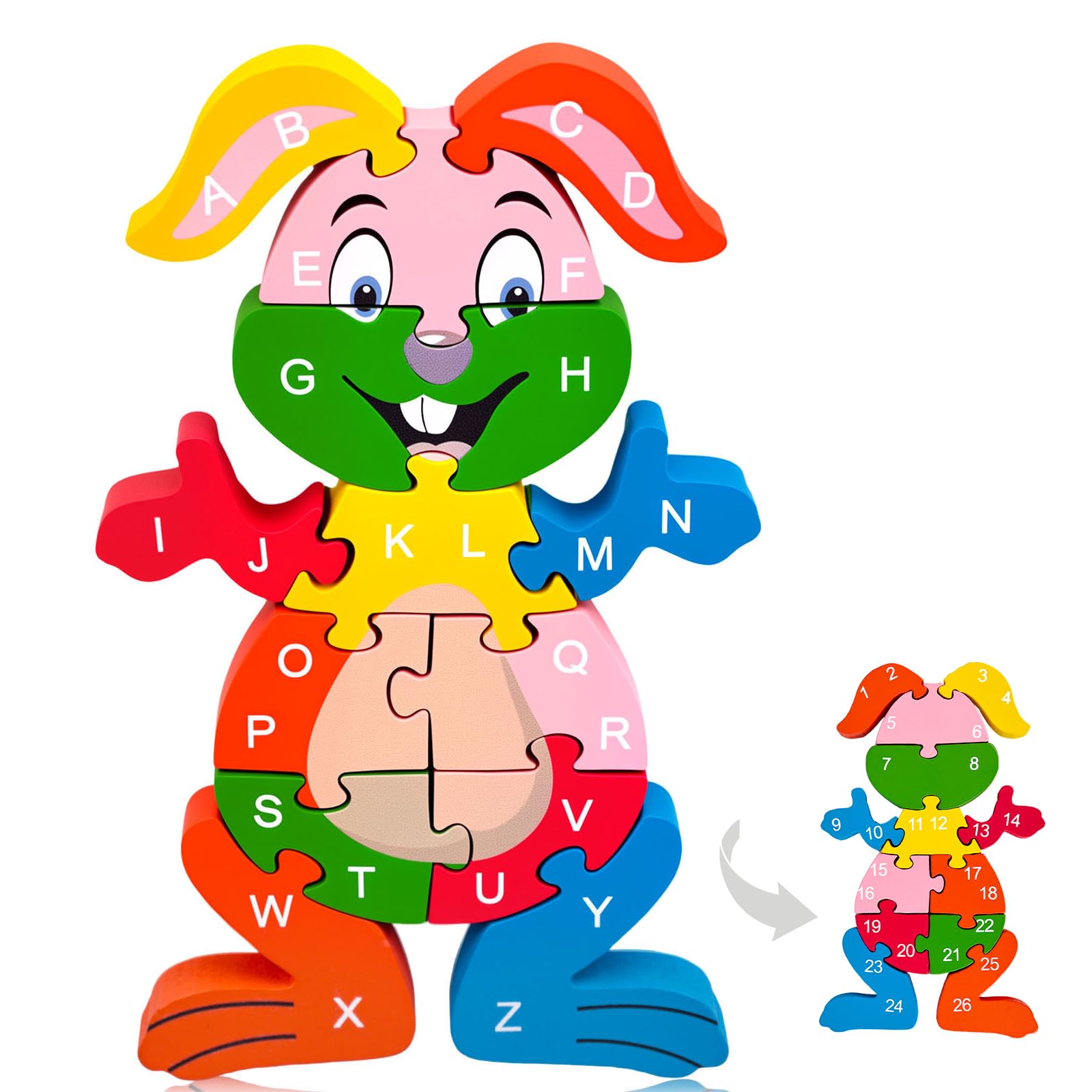 LovesTown Puzzle for Kids, Wooden, 3D Rabbit Shape