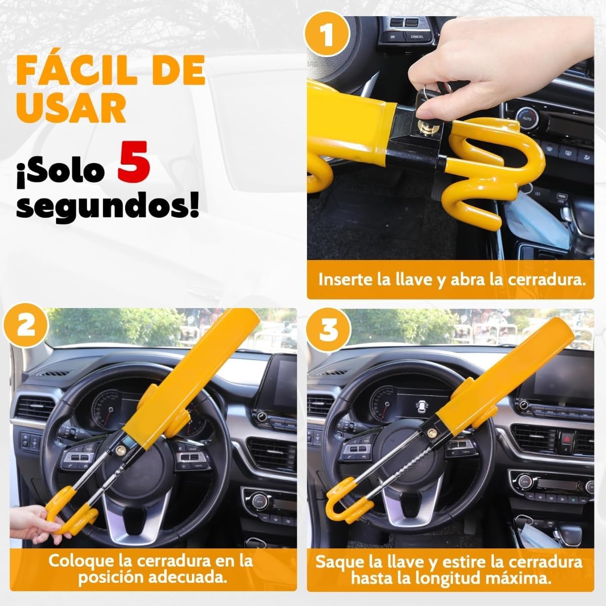 Canne Antivol Voiture Bloque Volant, pour Jeep Avenger Cherokee Commander Grand Cherokee Liberty Patriot, Serrure Haute Sécurité, Robuste, Ajustement Universel, 2 Clés,B-Yellow