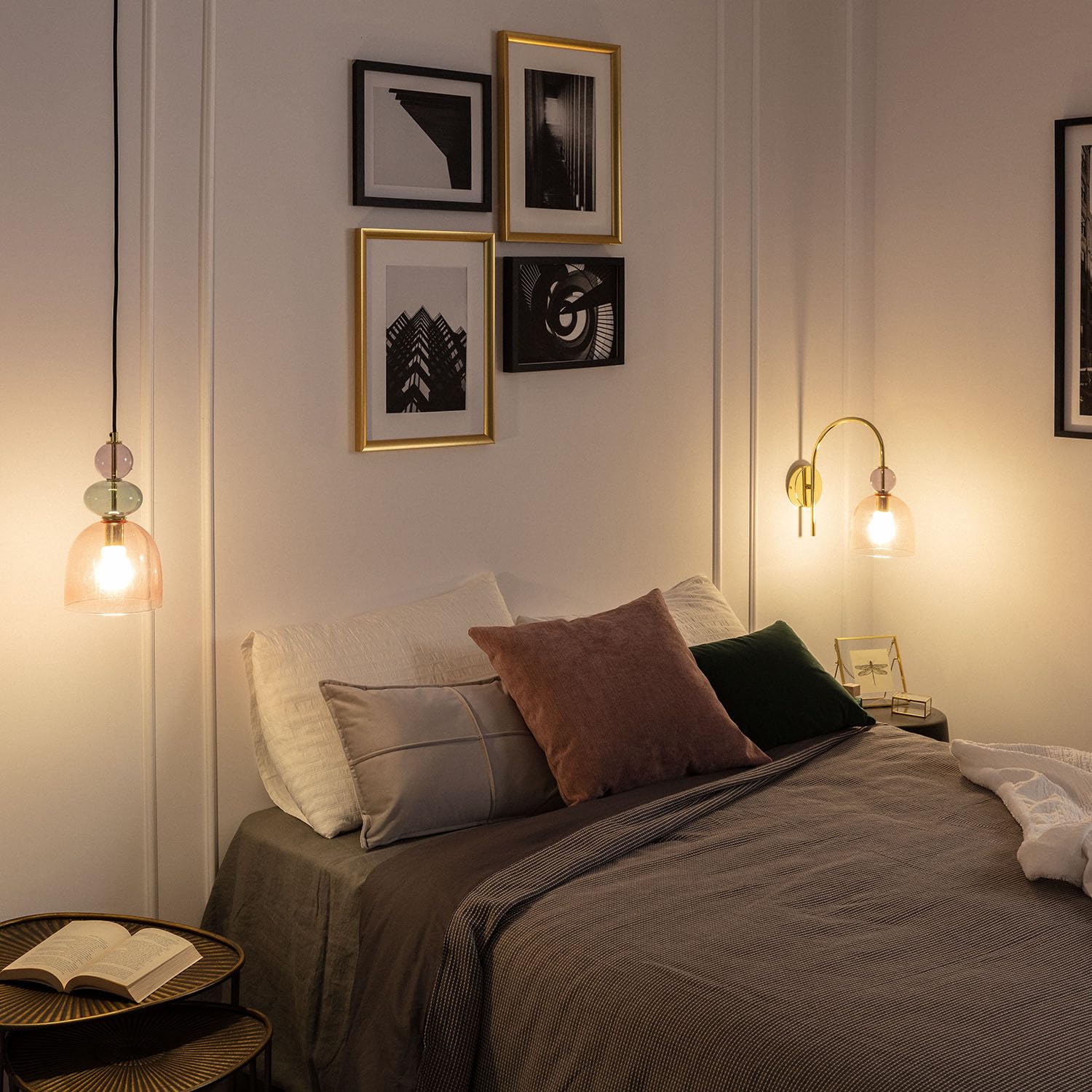 LEDKIA LIGHTING - Lampada a Sospensione Baudelaire | Design Elegante in Metallo e Vetro | Compatibile con Lampadina E14 | Uso Interno | Paralume Regolabile, Rosa