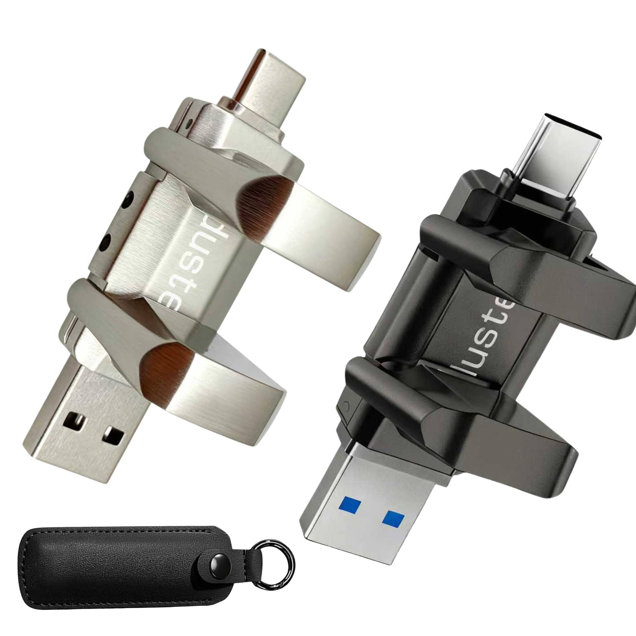 ModusTech SSD esterno USB-A e USB-C Dual USB Fast External SSD USB 3.2 | 3 anni di garanzia | Unità a stato solido portatile per Mac, PS4, Xbox X/S, PC, iPhone 15/16 | Design Flip-Cap (oro, 128 GB)