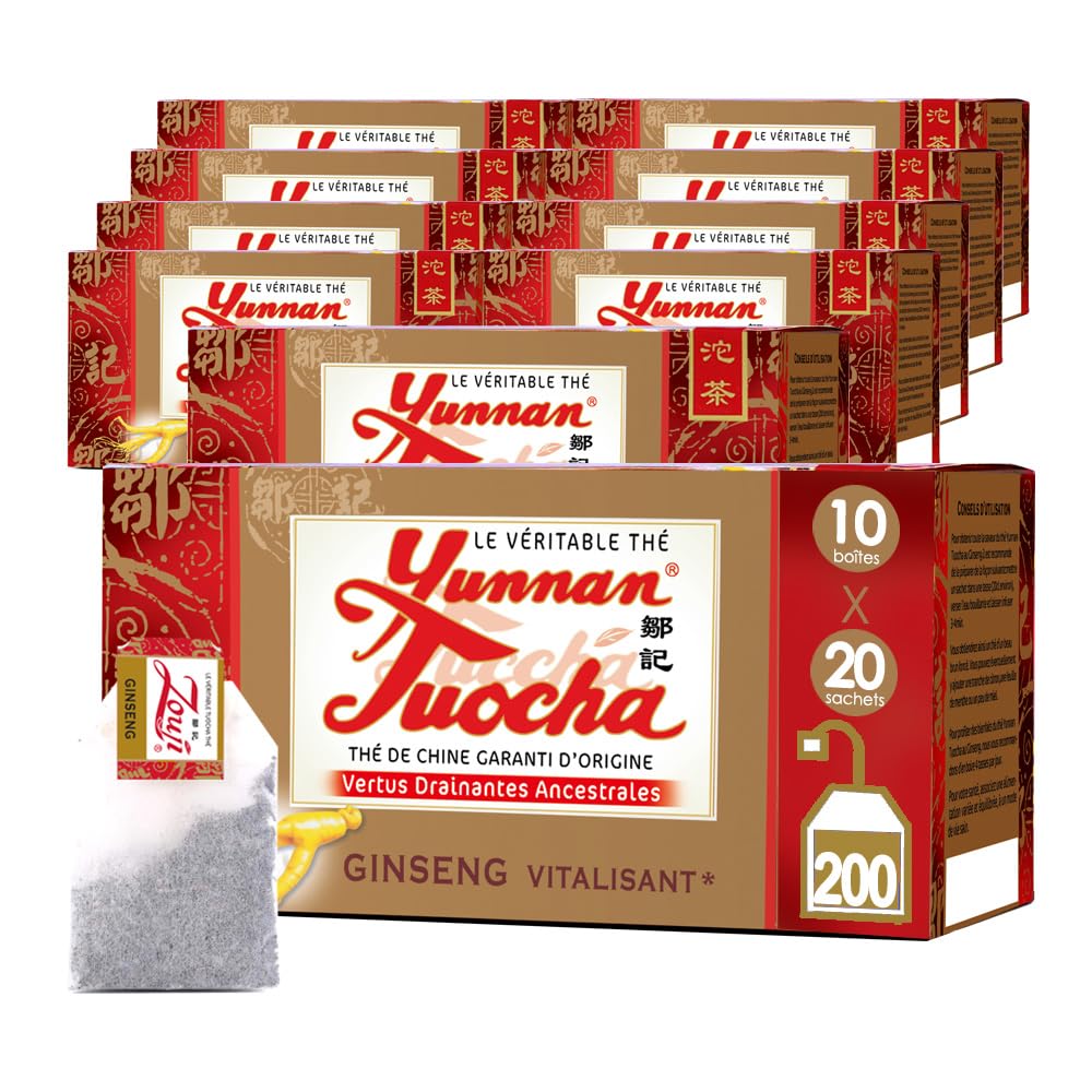Yunnan tuocha - organiczna herbata z żeń-szeniem czarna - 200 saszetek (zestaw 10 x 20 kulek) - 400 g - oryginalna Yunnan