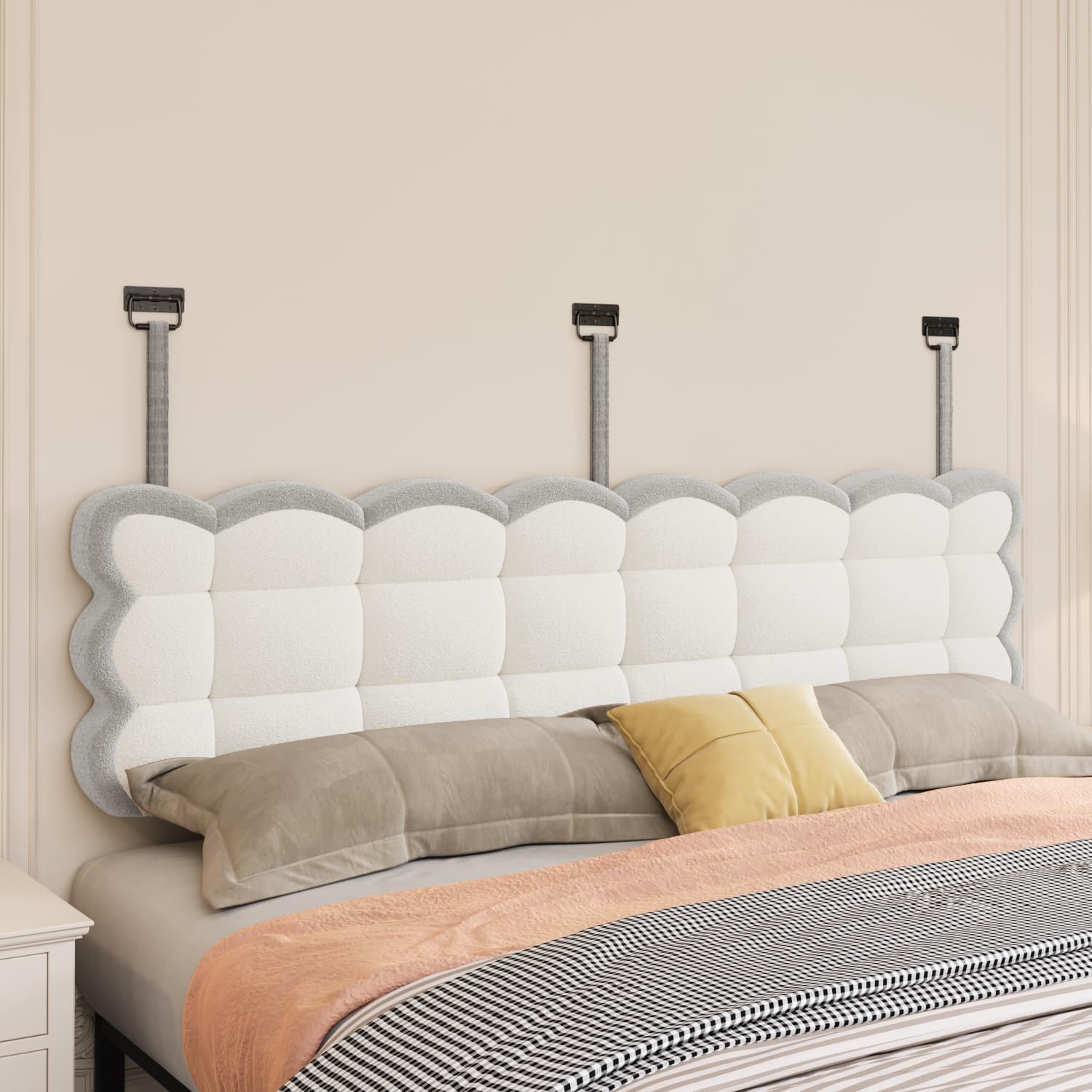 King Size Headboard Wall Mount Headboards for Backrest Bed Support High-Density Sponge Soft Head Board Tufted Upholstered Head Boards for Bedroom(Beige+Gray, King) King Beige+gray