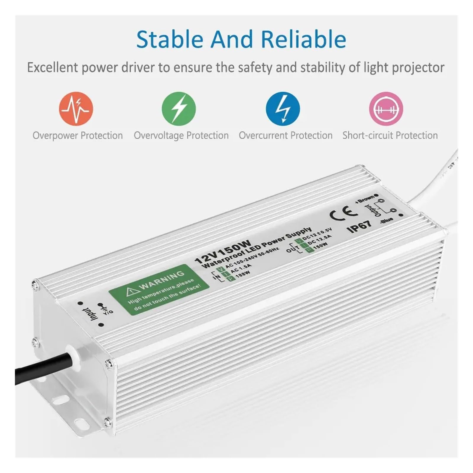 Transformateur LED, Driver LED étanche AC 110/220 V vers DC 12/24 V, 10/20/30/50/60/100/150 W, IP67, adaptateur d'alimentation for usage extérieur(24V,300W Slim)