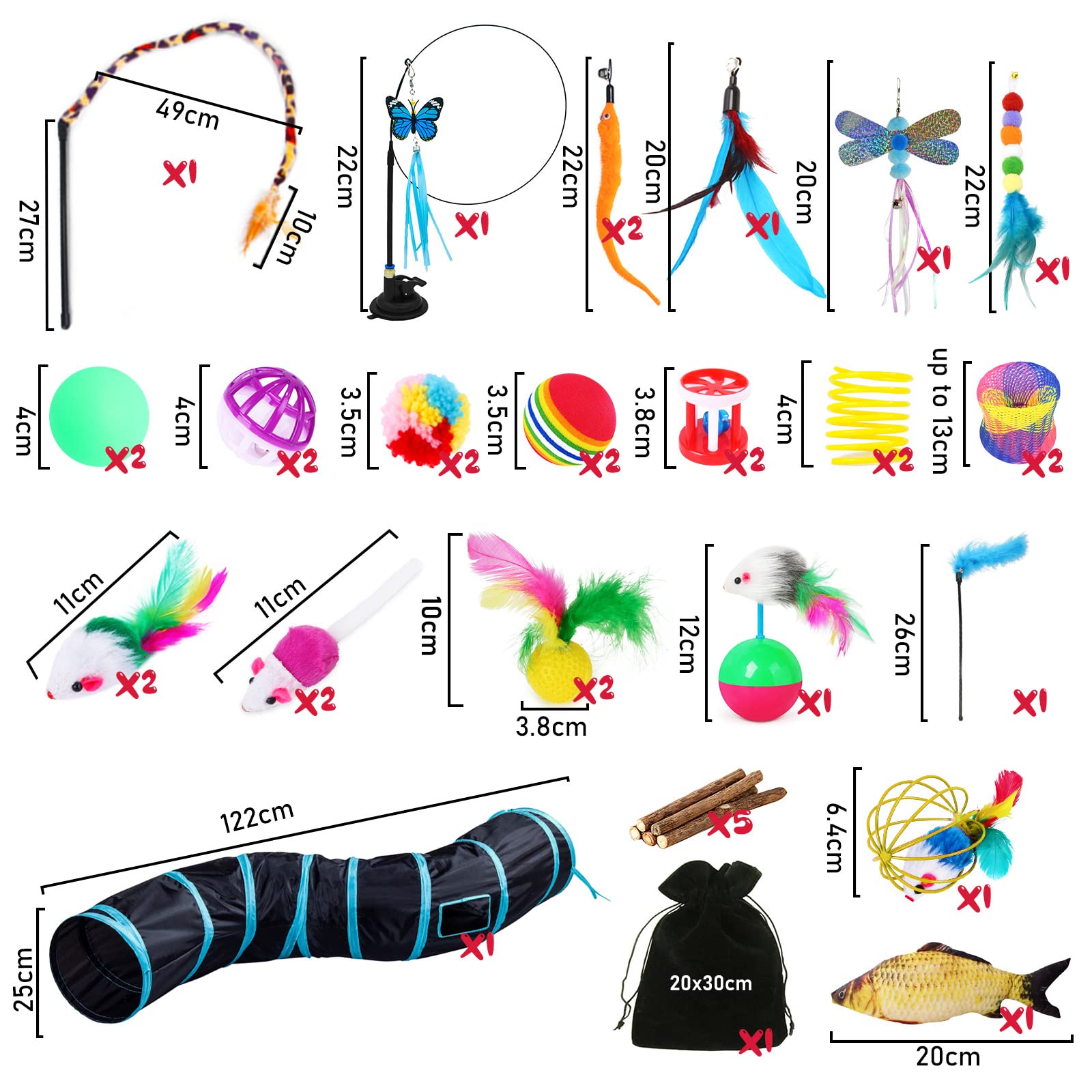 Kit Jouet pour Chat - 38 Pièces Animaux Domestiques Toys pour Chaton Minou - Boule, Tunnel et Jeu