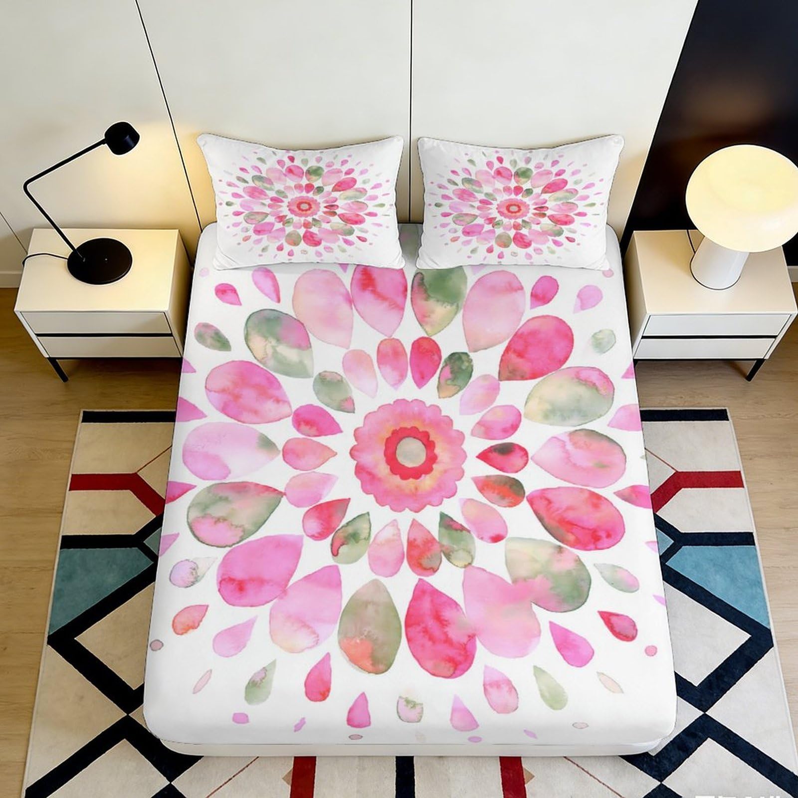 3D Printed Watercolor Floral Fitted Sheet Microfiber Soft Bedroom Decor Artistic Petal Mattress Cover 90x200x25cm
