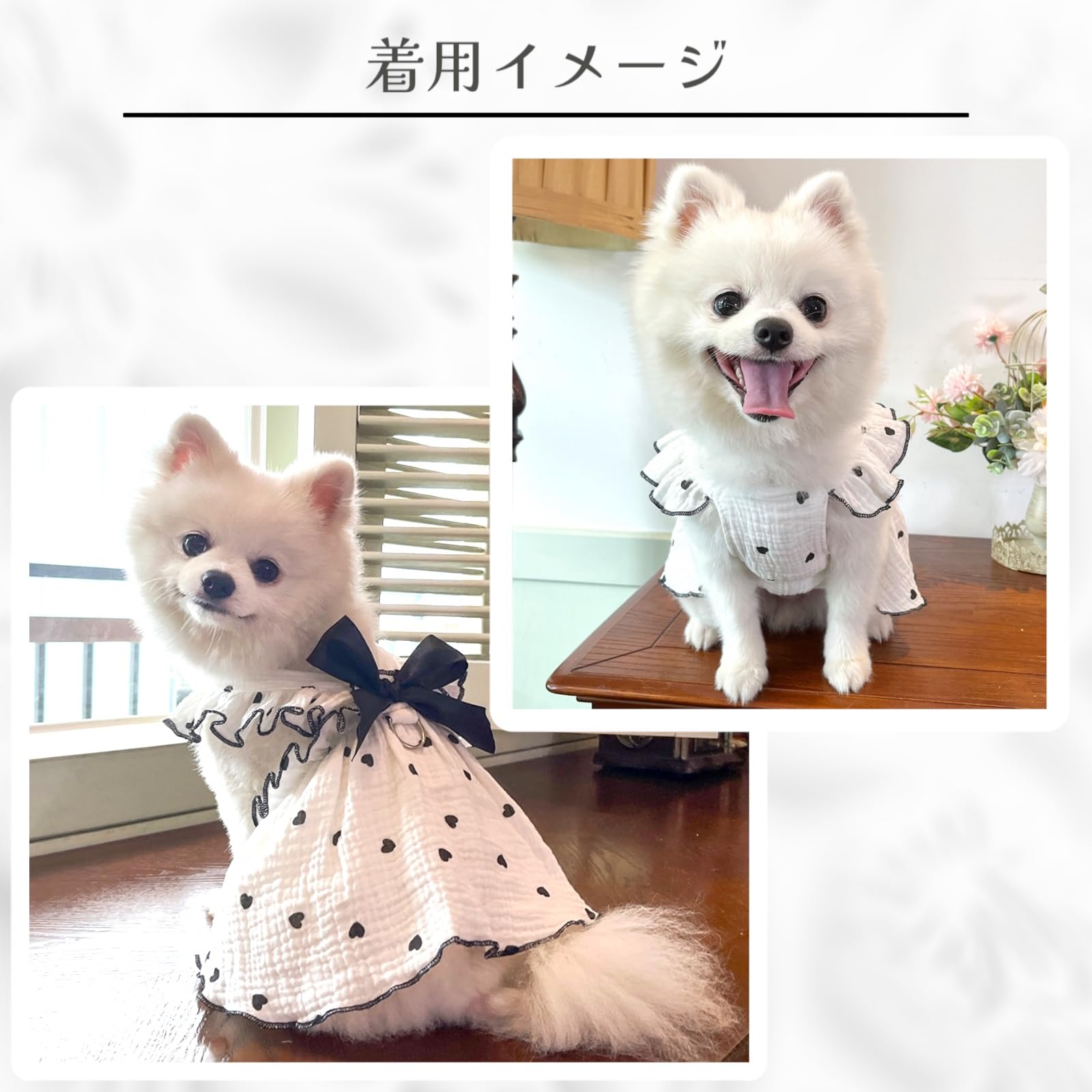 Amazon | 犬服 リボン ハート柄 袖なし Dカン付き コットン 小型犬