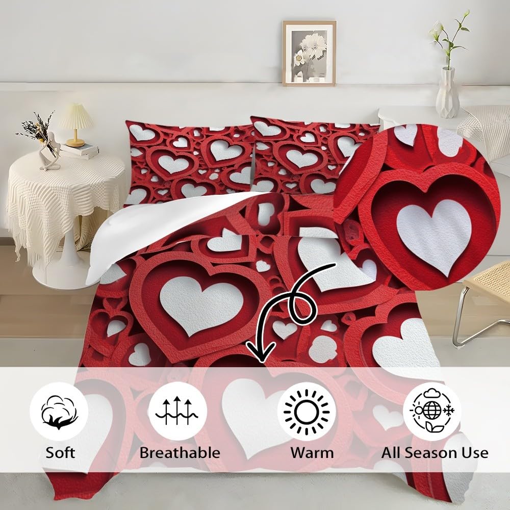 3-częściowy zestaw pościeli z mikrofibry 3D wycinanie papieru w kształcie serca poszwa na kołdrę 260 x 240 cm dla 2 osób, biały zestaw pościeli miękka poszwa na kołdrę dla dzieci dorosłych