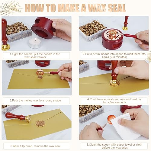 Miniatura 10 de Yagugu Kit de sellos de cera juego de 357 piezas de sellado de cera con cuentas de cera sello de cera calentador de sellos de cera cuchara velas kit