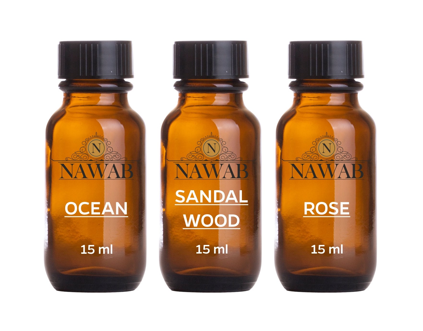 NAWAB Essential Aroma Diffuser Oil(Ocean,Sandalwood,Rose-15ml Each)