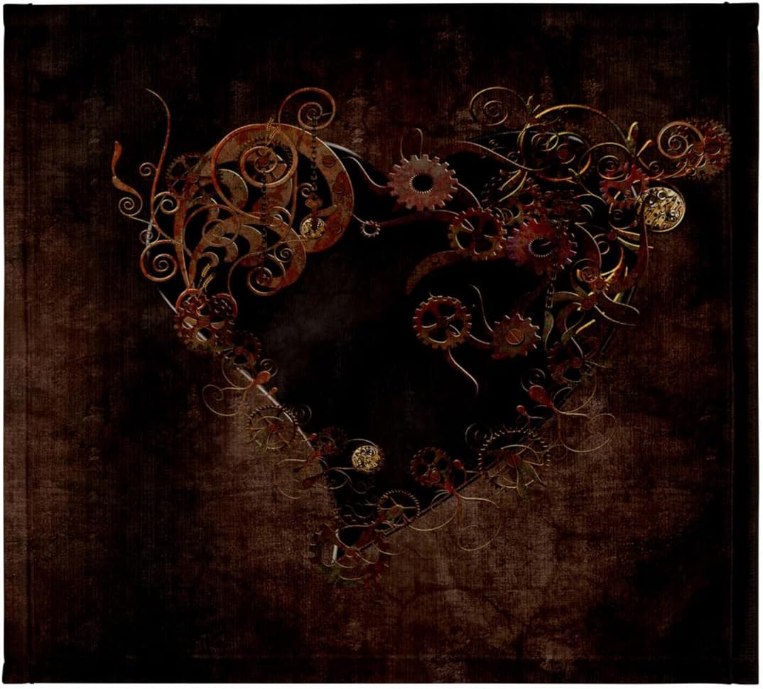 3dRose Decorated Brown steam Punk Heart 22x30 Bath Hand Pool Towel