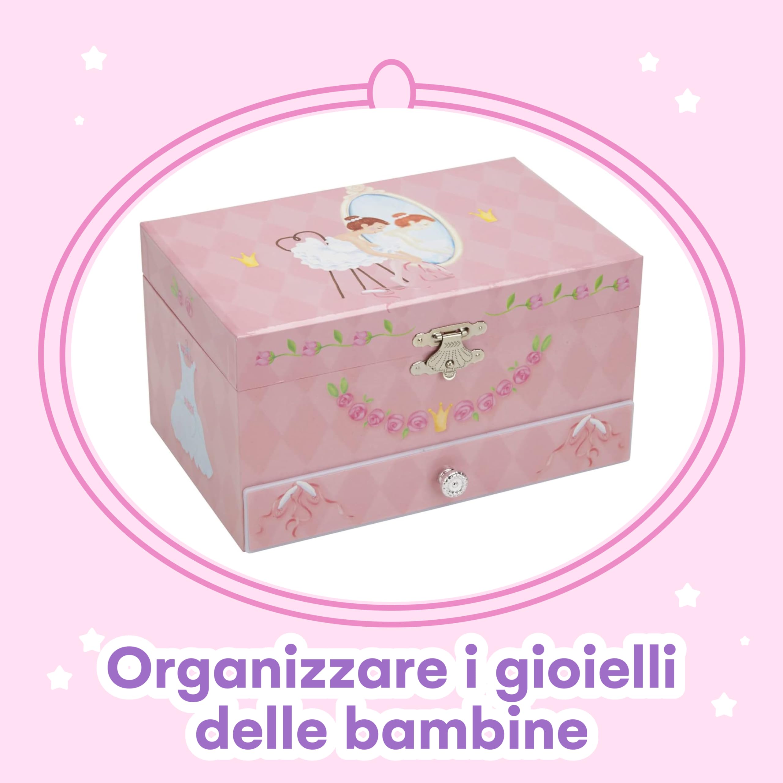 Jewelkeeper - Carillon Rosa Musicale, Porta Gioielli per Bambina con Ballerina Cassetto Estraibile, Custodia Gioielli - Melodia Lago dei Cigni, Cofanetto Portagioie Ballerina per Bambine Elegante