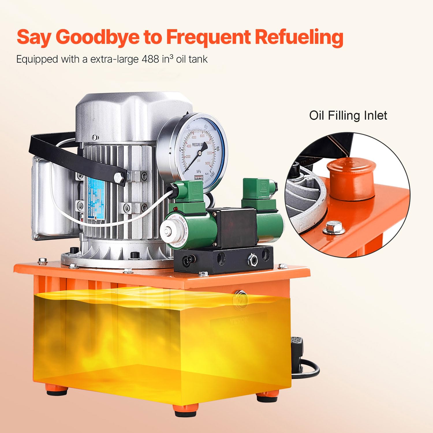 VEVOR 10000 PSI Hydraulic Electric Pump, Double Acting, 750W Full Copper Power Engine & 8L Hydraulic Power Pack Cylinder