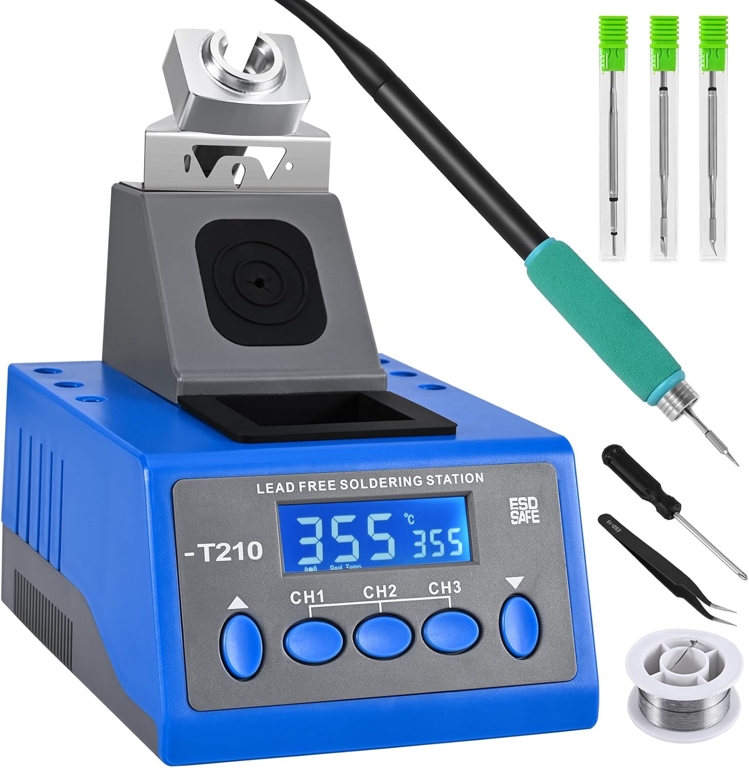 Precision Soldering Iron Station Kit 85W 110-220V Digital Display,C210 Soldering Tip Cartridge Compatible,3 Memory Channels,Auto Shutdown,Rapid Heating for Electronics,Smd (T210)