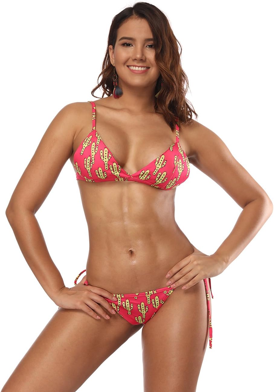 Fundstine Women's Cactus Print Triangle Bikini Set Two Piece Halter Swimsuits Swimwear