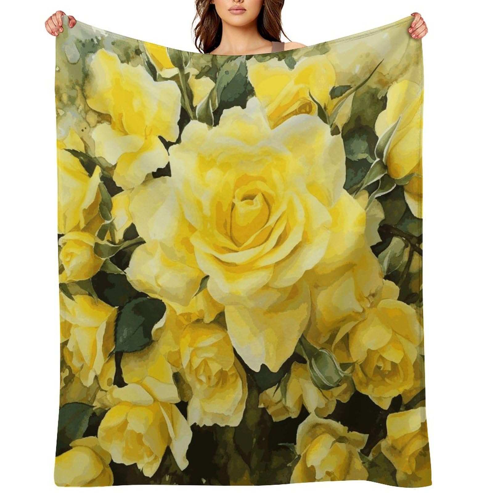Yellow Rose Blankets Flannel Soft Blanket for Couch Warm Cozy Throw Blankets Fashion Bed Blanket Thick Bath Towel Bedspread Tapestry for Home Supplies Gift 50"x60"