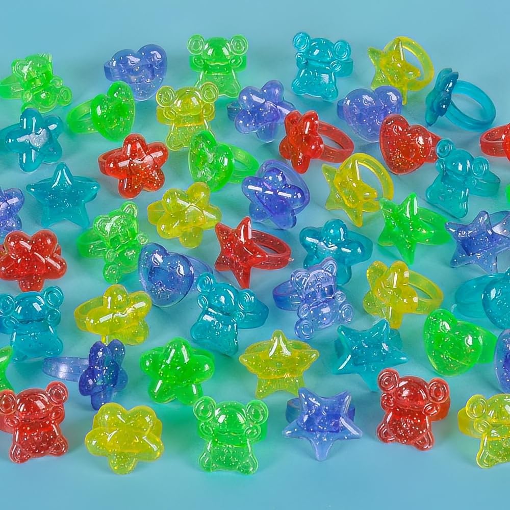 Rhode Island Novelty 144 plastikowe pierścienie brokatowe, różne kolory i wzory