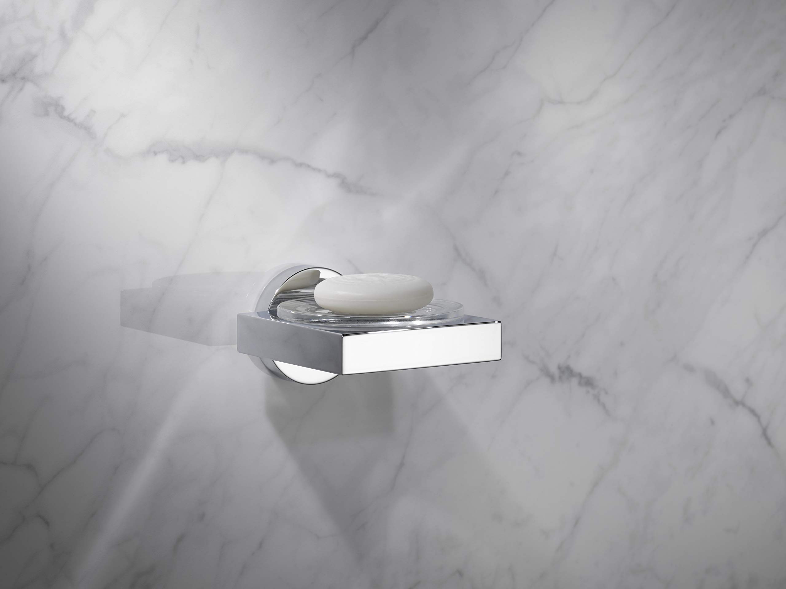 KEUCO Seifenschale aus Metall Chrom glänzend, Kristall-Glas klar, für Badezimmer Dusche Küche, Wandmontage, Seifenablage, Seifenhalter, Edition 90