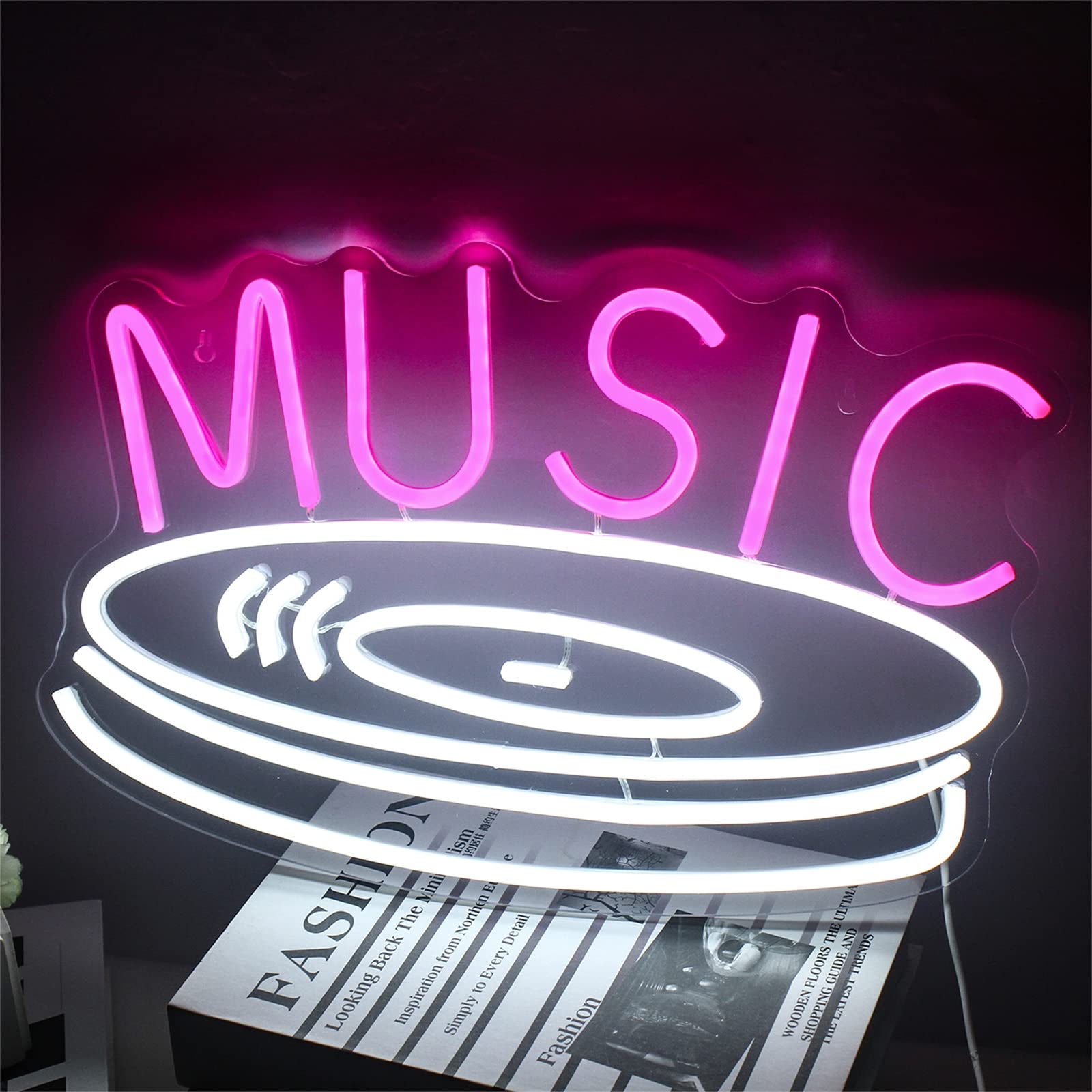 Luz neón Registro música Letrero neón con Registro música led Letrero música Estudio hogar Bar Musical DJ señal neón Tienda Discos música Fiesta Musical decoración Concierto Muestra música