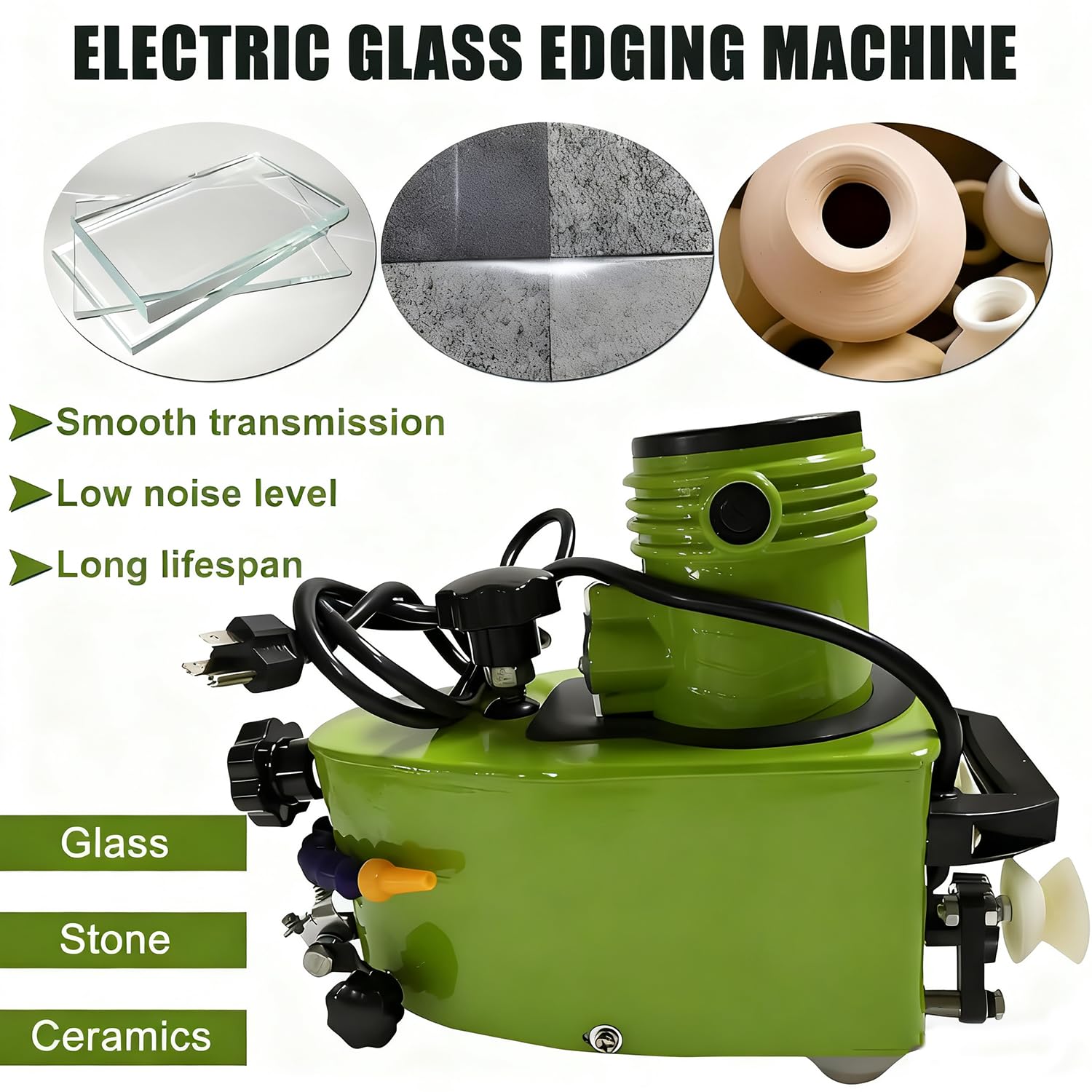 Qiang Molatrice Elettrica per Bordi in Vetro 800 W,Molatrice per Bordi in Vetro Bisellati E Dritti 8000 Giri/Min,Molatrice per Lucidatura Bordi in Vetro,con 8 Mole Diamantate Green Allsizes