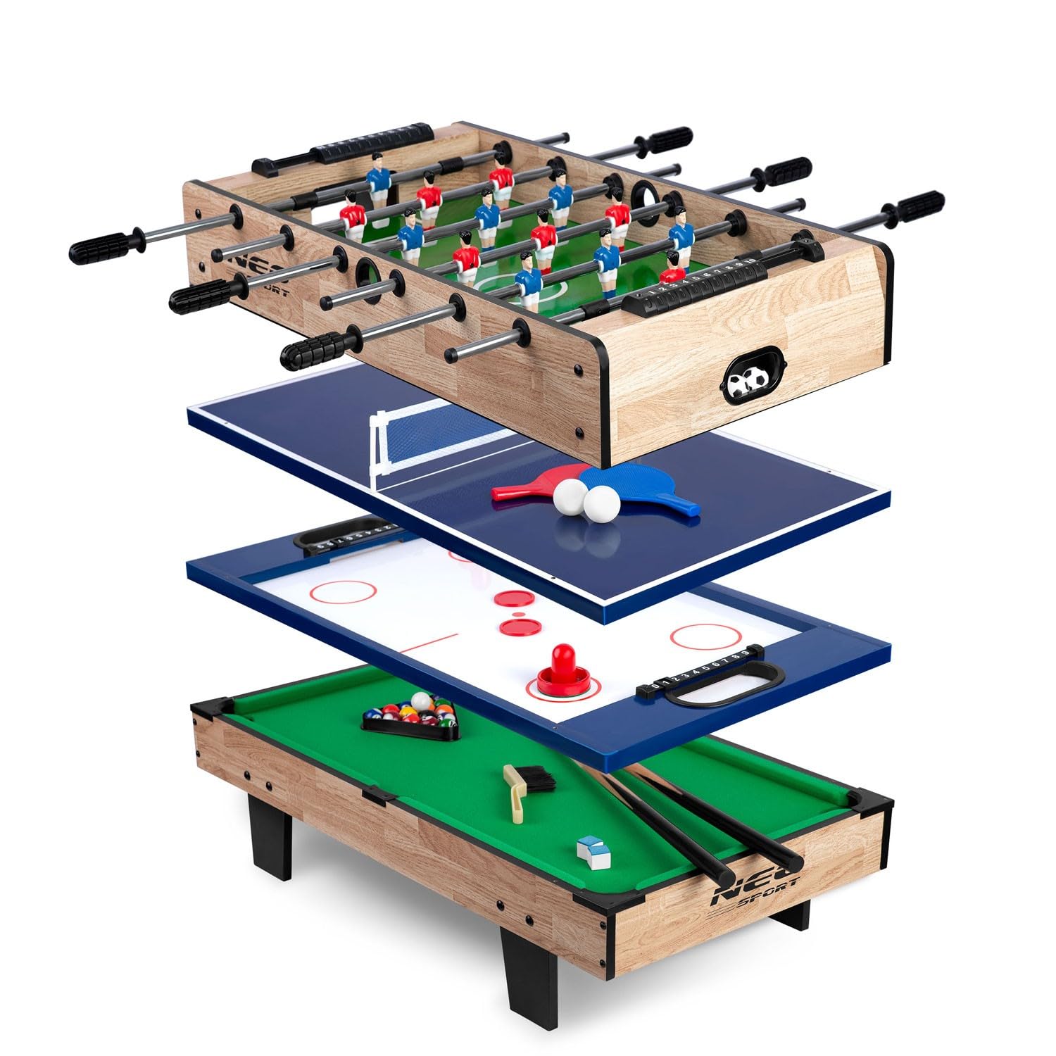 Neo-Sport Table de Jeu 4 en 1, Jeux de Baby-Foot, Hockey sur air, Billard, ping-Pong, 43 x 82 x 32 cm